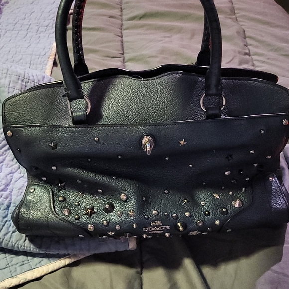 Coach SET Metallic Blue Studded Women's Bag and Matching Wristlet - Picture 1 of 13